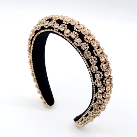 Luxury Rhinestone Velvet Padded Headband Baroque Wide Hair Band Vintage Jeweled Hairband Accessories For Women