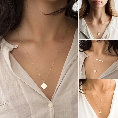 Collar Colgante Redondo Acero Inoxidable Minimalista Geométrico Cadena Clavícula Joyería Para Mujer Tendencia Diario