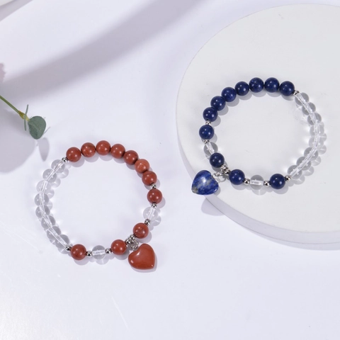 Pulsera De Cuentas De Piedra Natural Con Colgante De Corazón Lapislázuli Cristal Elástica Joyería De Yoga Hecha A Mano