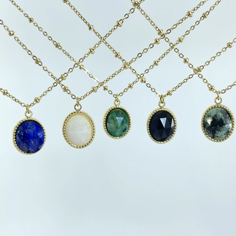 Boheems Ovaal Natuursteen Hanger Ketting Voor Vrouwen Roestvrij Staal 14K Vergulde Satelliet Kogelketting Sieraden