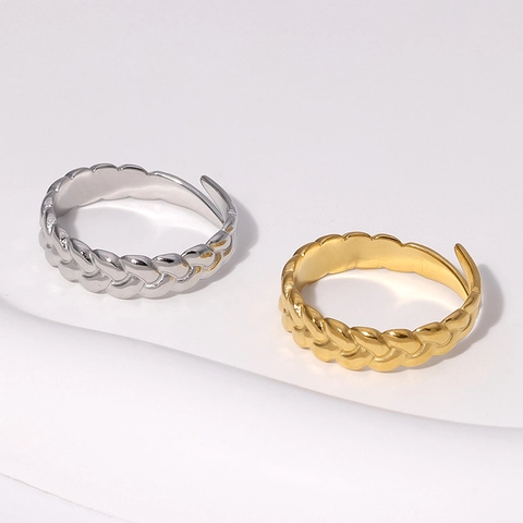 Anello A Catena Intrecciata Minimalista Acciaio Inossidabile Placcato Oro 18K Aperto Regolabile Gioielli Da Donna