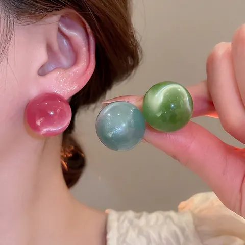 Pendientes De Botón Con Bola Redonda Y Poste De Plata Esterlina 925 Acrílico Efecto Ojo De Gato Color Caramelo Joyería Mujer