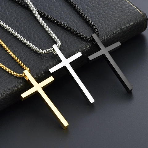Collar Con Colgante De Cruz Acero Inoxidable Pulido Joyería De Fe Religiosa Para Hombre Estilo Hip Hop