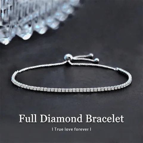 Pulsera de Tenis de Moissanita de Plata de Ley S925 para Mujer Cierre Deslizante Ajustable Joyas de Lujo de Piedras Preciosas Color D VVS1 Con Certificado GRA