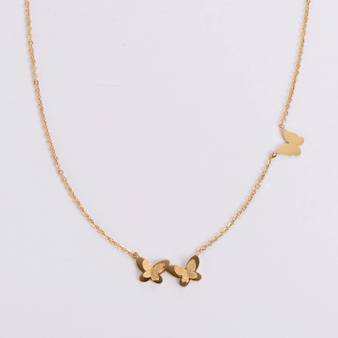 Collana Con Pendente A Farfalla Acciaio Inossidabile Opaco Sabbiato Placcato Oro Catena Clavicola Minimalista Da Donna