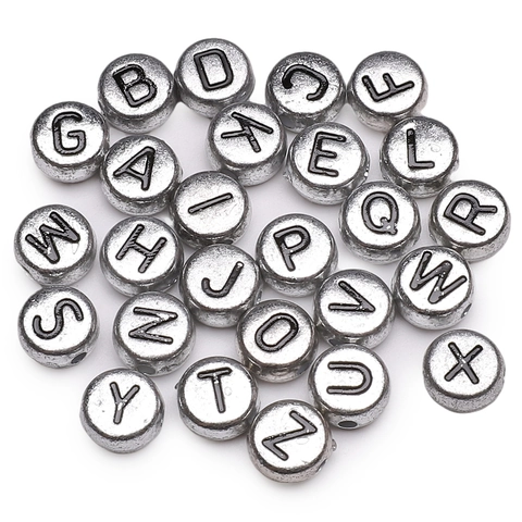 Silver Acrylic Alphabet Beads Flat Round Black Letter Spacer Beads For DIY Bracelet Necklace Handmade Jewelry Making Accessory