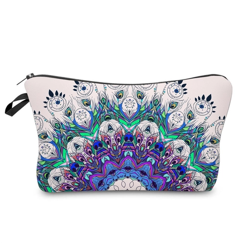 Polyester Makeup Bag Waterproof Mandala Print Cosmetic Pouch Portable Travel Toiletry Organizer With Handle Zipper Closure