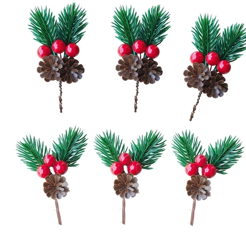 Künstliche Kiefernadel Pick Mit Roten Beeren Und Zapfen Weihnachten DIY Blumendekoration