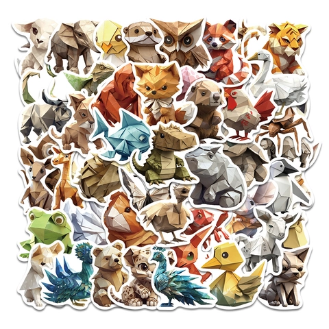 Set di Adesivi in PVC per Animali Origami Impermeabili Decalcomanie per Animali Geometrici Low Poly per Scrapbook Bagaglio Laptop Bottiglia d'Acqua Collezione di Adesivi per Cartoni Animati