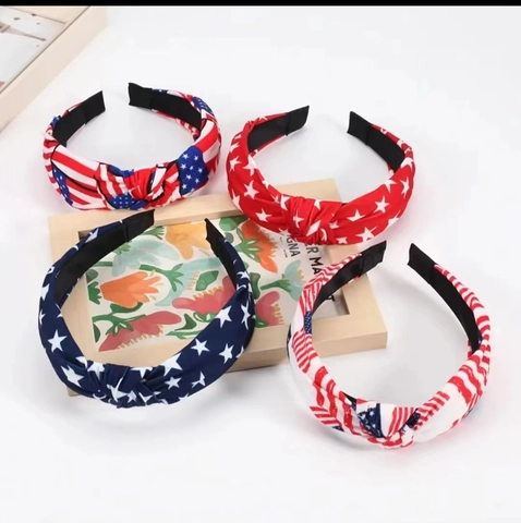 Knotted Headband US Flag Stars Stripes Pattern Fabric Patriotic Independence Day Hair Accessories For Women