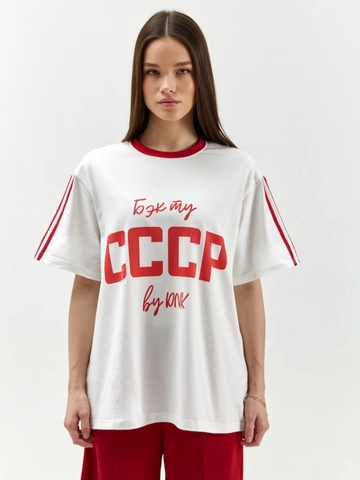 Women Cotton T-Shirt Short Sleeve Round Neck Letter Print Contrast Color Loose Streetwear Retro Top
