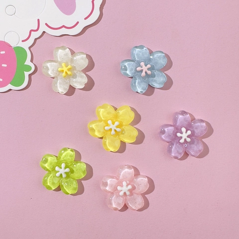 Glitter Resin Flower Charms Cherry Blossom DIY Accessories For Phone Case Hair Clips Shoe Decoration