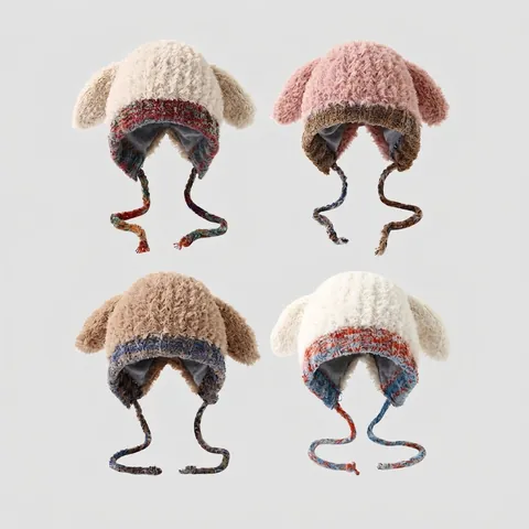 Gorro De Invierno De Felpa Para Niños Con Lindas Orejas Largas De Conejo Cálido A Prueba De Viento Para Niños