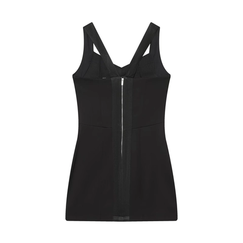 Robe Mini Moulante Noire Pour Femmes Col V Larges Bretelles Dos Croisé Style Bandage Sexy Clubwear Tenue De Fête