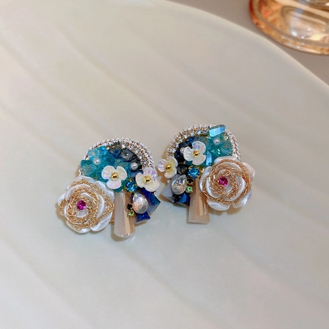 Orecchini In Cristallo Con Fiori Barocchi Vintage Con Perno In Argento Elegante Fiocco Farfalla Perla Artificial Nappa Gioielli Donna