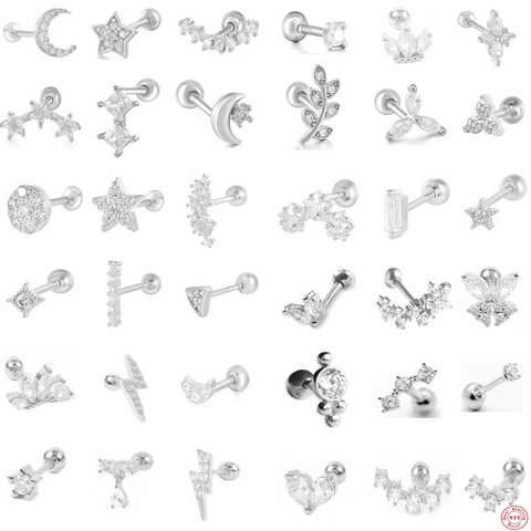 Pendientes de Botón de Plata de Ley 925 Con Strass y Perla Artificial para Mujer Joyería Piercing Luna Estrella