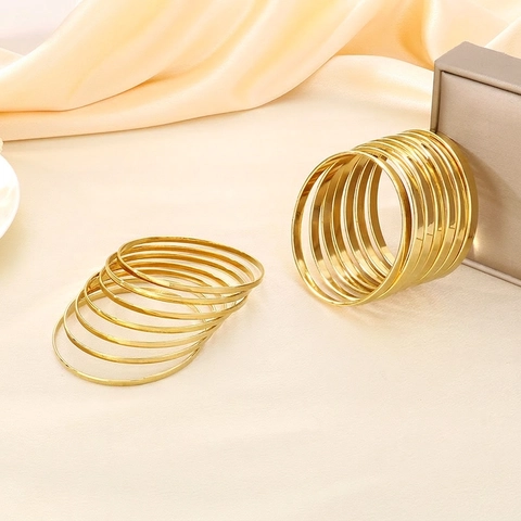 Polished Stainless Steel Bangle Multi Ring Minimalist Stackable Smooth Round Jewelry For Women Daily Fashion