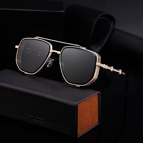 Retro Steampunk Sunglasses Metal Square Frame UV400 Protection Industrial Punk Side Shields Double Bridge Fashion Eyewear