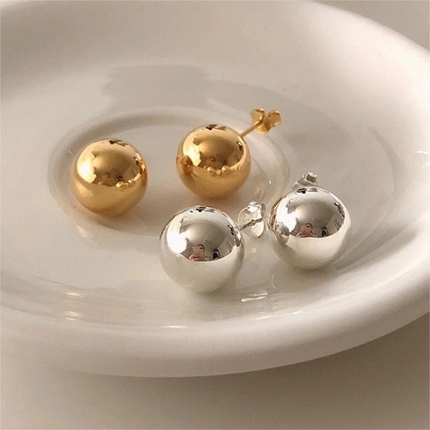 925 Sterling Silver Ball Stud Earrings Minimalist French Retro 12mm Spherical Jewelry For Women Gold Silver Artificial Pearl