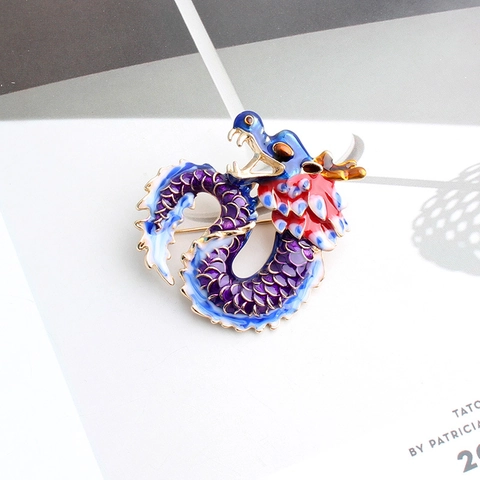 Broche De Dragón Del Zodiaco Chino Retro Esmalte Goteo De Aceite Aleación Alfiler De Solapa Para Traje Mochila Regalo