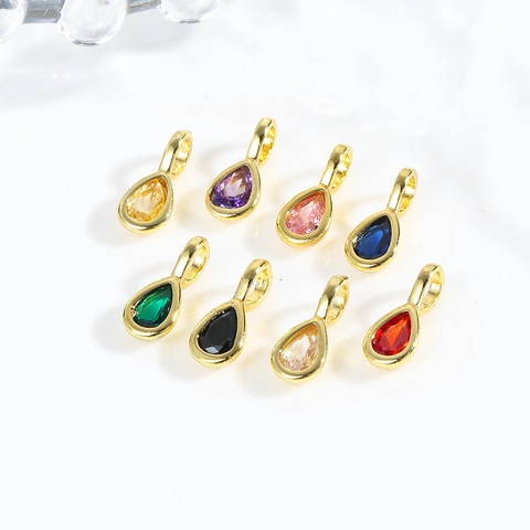 Water Drop Pendant 18K Gold Plated Copper With Colorful Zircon Pear Shape Charm For DIY Jewelry Making Cute Fashion Dainty