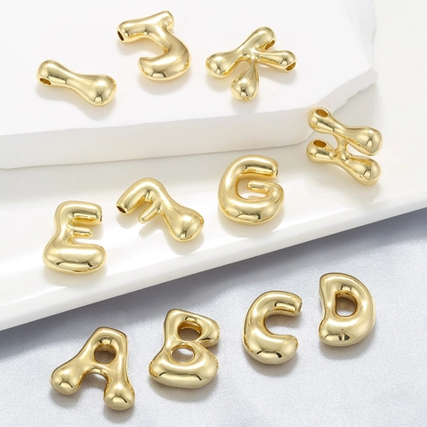 Puffy Alphabet Beads Bubble Letter Charms Copper Plated For DIY Jewelry Making Necklace Bracelet Accessory Modern Style