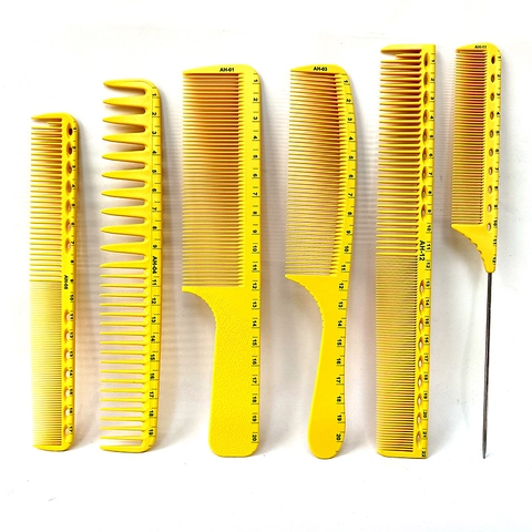 Professional Hairdressing Comb Set Plastic Yellow Salon Hair Cutting Styling Built-in Scale For Barber Heat Resistant Durable