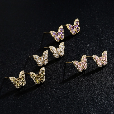 Butterfly Stud Earrings Copper Cubic Zirconia Gold Plated Fashion Jewelry For Women Elegant Animal Shape Accessories
