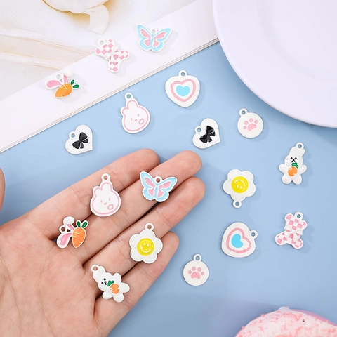 Dijes De Aleación De Dibujos Animados DIY Colgantes De Esmalte Para Hacer Joyas Conejo Flor Corazón Mariposa Lazo Estilo Animal Accesorios Moda