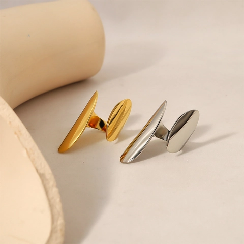 Geometrische Open Ring Roestvrij Staal 14K Verguld Dubbel Ovaal Breed Minimalistische Moderne Sieraden Dames
