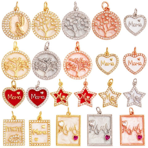 Ciondoli Lega Rame Zircone Smalto Campana Cuore Letra Mama Per Fai Da Te Collana Bracciale Creazione Gioielli