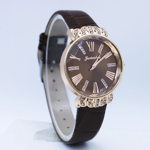 Damen Quarzuhr Legierung Gehäuse Straßsteine Krone Römische Ziffern PU Lederarmband Mode Lässige Armbanduhr