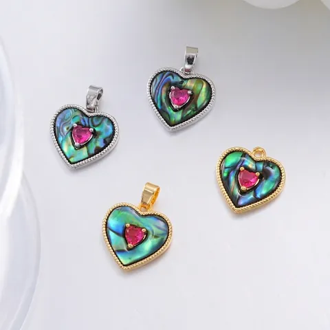 Hartvormige Abalone Schelp Hanger Charm Met Roze Zirkoon Koper 18K Verguld Voor DIY Sieraden Maken Accessoires
