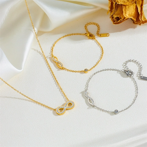 Collar Y Pulsera Con Símbolo De Infinito Y Diamantes De Imitación Joyas De Acero Inoxidable Para Mujer