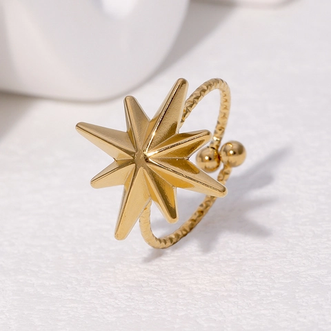 North Star Stainless Steel Open Ring For Women Adjustable Minimalist Chic Geometric Titanium Steel Jewelry Band