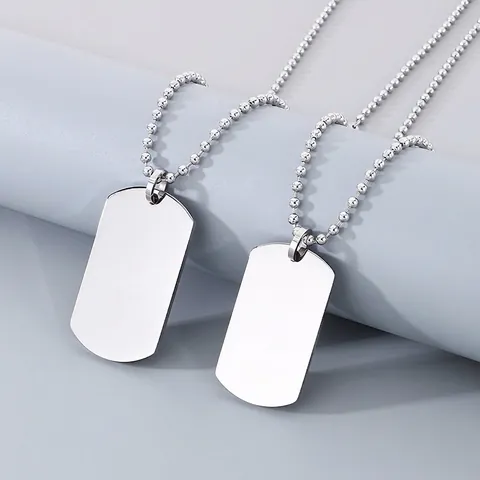 Minimalisme Gepolijst Roestvrijstalen Dog Tag Ketting Rechthoekige Blanco Hanger Mode Unisex Lange Bolletjesketting