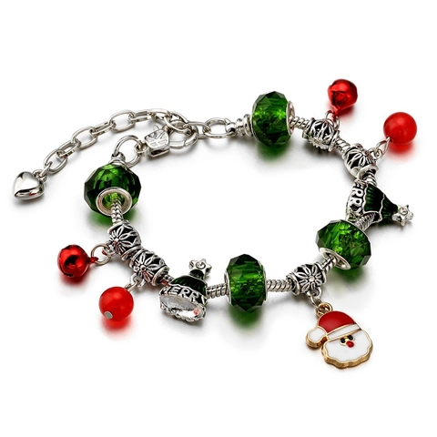 Bracciale con Charme di Babbo Natale di Natale Lega Rame Perle di Vetro Smalto Festivo Bracciale a Catena a Serpente Gioielli
