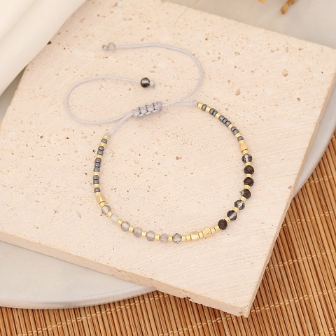 Handmade Beaded Bracelet Artificial Crystal Metal Beads Adjustable Woven Rope Bohemian Minimalist Jewelry For Women Elegant Accessory