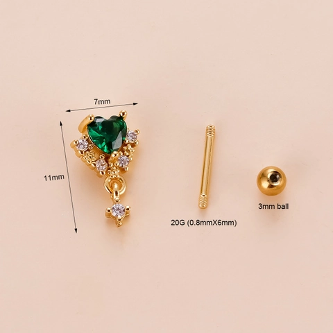 Hart Zirkoon Hanger Piercing Stud Met Roestvrijstalen Oorsteker Koperen Sieraden Koreaanse Mode Voor Vrouwen