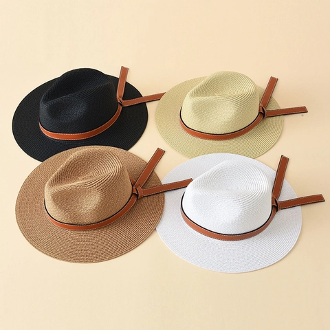 Herren Fedora Strohhut Aus Papier Mit PU Lederband Sonnenschutz Atmungsaktiv Sommer Strand Jazz Panama Reisehut