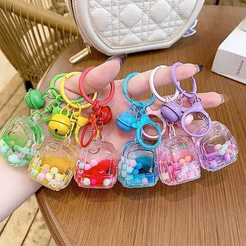 Cartoon Liquid Quicksand Keychain Acrylic Transparent Backpack Ice Cream Bear Pendant Bag Charm Accessories Gift