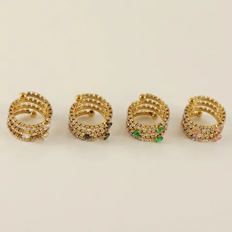 Anillo Regolabile Aperto A Spirale Multistrato In Acciaio Inossidabile Con Zirconia Cuore Placcato Oro 18K Per Donna