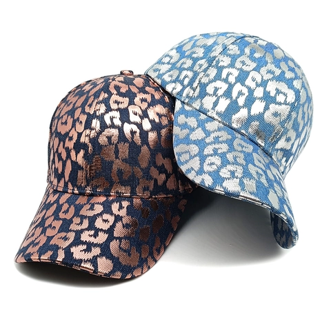 Mode Leopardenmuster Baseballkappe Metallisch Glänzend Verstellbare Sonnenhut Outdoor Gebogene Krempe Damen Herren