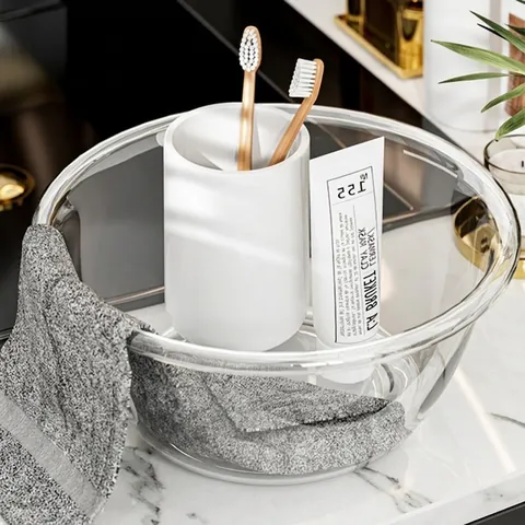 Lavandino Trasparente In PET Ispessito Lavabo Rotondo Per Casa Dormitorio Stile Lusso Semplice