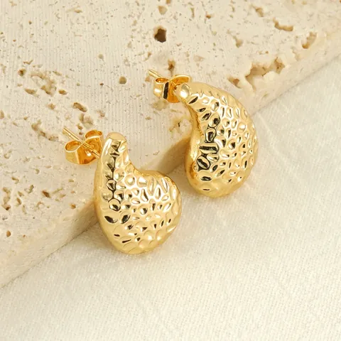 Pendientes De Gota Textura Martillada Acero Inoxidable Chapado En Oro Joyería Minimalista Para Mujeres