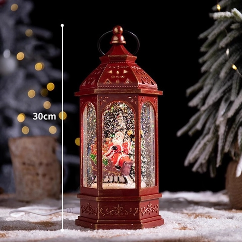 Weihnachten Schneekugel Laterne LED Beleuchtete Glitzer Wasserlampe Vintage Weihnachtsmann Schneemann Szene Tischdekoration