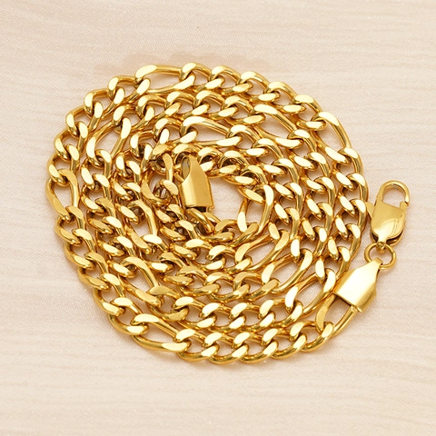 Collana Catena Figaro Acciaio Inossidabile Placcato Oro 18K Lucidato A Specchio Non Sbiadisce Gioielli Per Uomo Donna