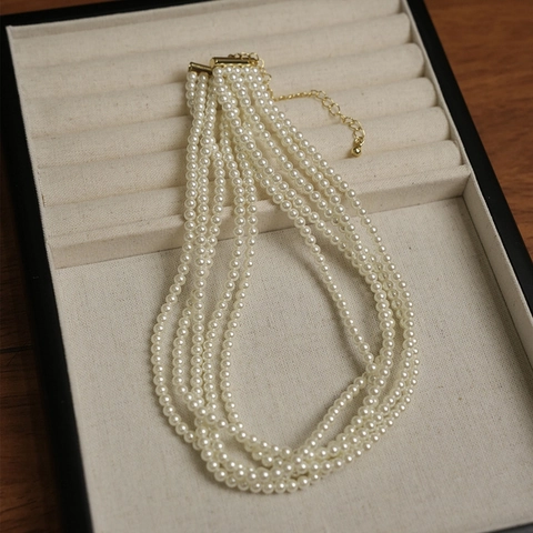 Elegante Meerlaagse Kunstmatige Kunstparelketting Frans Minimalistisch Kralen Choker Bruiloft Feest Sieraden Voor Dames