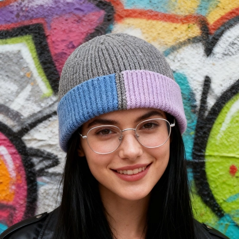 Berretto In Maglia Beanie Blocchi Di Colore Acrilico A Costine Patchwork Caldo Inverno Esterno Moda Streetwear Adulti