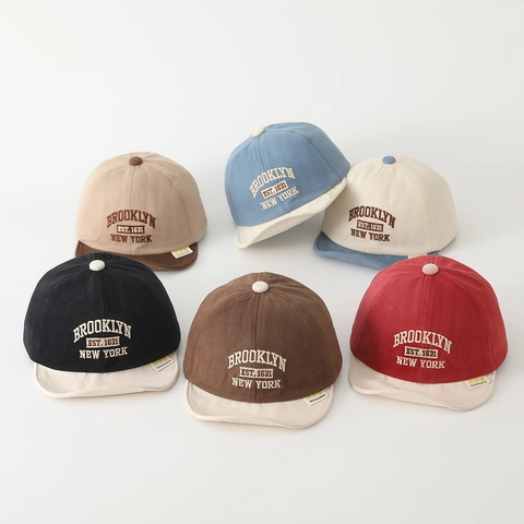 Kids Baseball Cap Cotton Blend Embroidery Letter Soft Brim Adjustable Toddler Sun Hat Retro Contrast Color